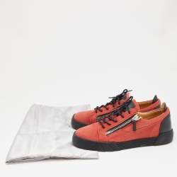 Gisueppe Zanotti Orange Canvas and Leather Double Zip Low Top Sneakers Size 43