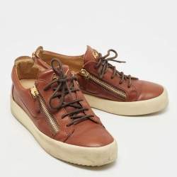 Pre Owned Giuseppe Zanotti Brown Leather Frankie Low Top Sneakers Size 43