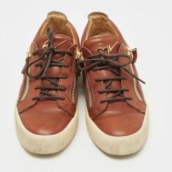 Pre Owned Giuseppe Zanotti Brown Leather Frankie Low Top Sneakers Size 43
