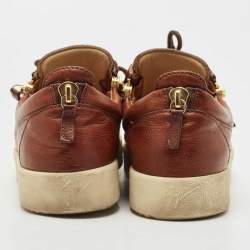 Pre Owned Giuseppe Zanotti Brown Leather Frankie Low Top Sneakers Size 43