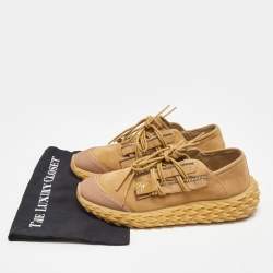 Giuseppe Zanotti Brown Nubuck Leather and Mesh Urchin Low Top Sneakers Size 43 