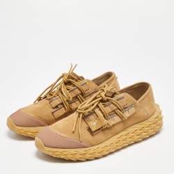 Giuseppe Zanotti Brown Nubuck Leather and Mesh Urchin Low Top Sneakers Size 43 