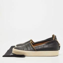 Giuseppe Zanotti Black Croc Embossed Leather Slip On Sneakers Size 44