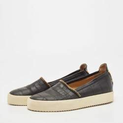 Giuseppe Zanotti Black Croc Embossed Leather Slip On Sneakers Size 44