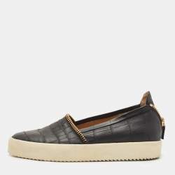 Giuseppe Zanotti Black Croc Embossed Leather Slip On Sneakers Size 44