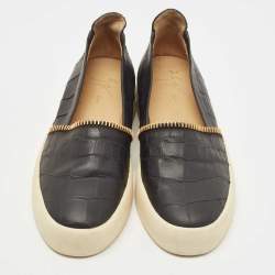 Giuseppe Zanotti Black Croc Embossed Leather Slip On Sneakers Size 44