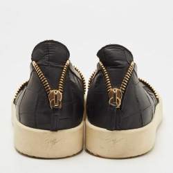 Giuseppe Zanotti Black Croc Embossed Leather Slip On Sneakers Size 44