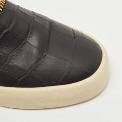 Giuseppe Zanotti Black Croc Embossed Leather Slip On Sneakers Size 44