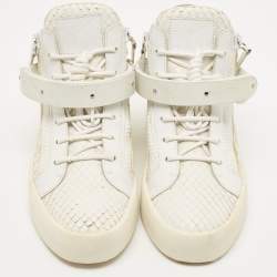 مملوكة مسبقًا Giuseppe Zanotti White Python Embossed and Leather Coby High Top Sneakers Size 41