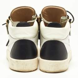 Pre Owned Giuseppe Zanotti White/Black Leather Double Zip Sneakers Size 41.5  