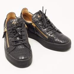 Pre Owned Giuseppe Zanotti Black Croc Embossed Leather London Low Top Sneakers Size 41