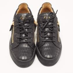 Pre Owned Giuseppe Zanotti Black Croc Embossed Leather London Low Top Sneakers Size 41