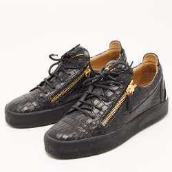 Pre Owned Giuseppe Zanotti Black Croc Embossed Leather London Low Top Sneakers Size 41