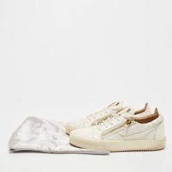 Giuseppe Zanotti White/Gold Python Embossed Leather Dona Low Top Sneakers Size 40.5
