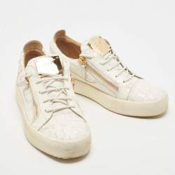 Giuseppe Zanotti White/Gold Python Embossed Leather Dona Low Top Sneakers Size 40.5