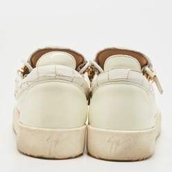 Giuseppe Zanotti White/Gold Python Embossed Leather Dona Low Top Sneakers Size 40.5
