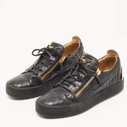 Pre Owned Giuseppe Zanotti Black Croc Embossed Leather May London Low Top Sneakers Size 40