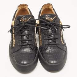 Pre Owned Giuseppe Zanotti Black Croc Embossed Leather May London Low Top Sneakers Size 40