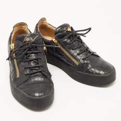 Pre Owned Giuseppe Zanotti Black Croc Embossed Leather May London Low Top Sneakers Size 40