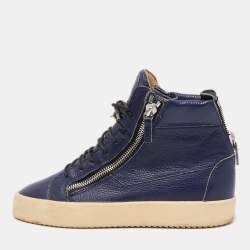 Giuseppe Zanotti Navy Blue Leather High Top Sneakers Size 43