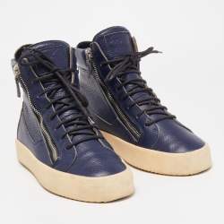 Giuseppe Zanotti Navy Blue Leather High Top Sneakers Size 43