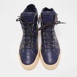 Giuseppe Zanotti Navy Blue Leather High Top Sneakers Size 43