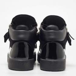 Pre Owned Giuseppe Zanotti Black Leather and Patent Crystal Embellished High Top Sneakers Size 44