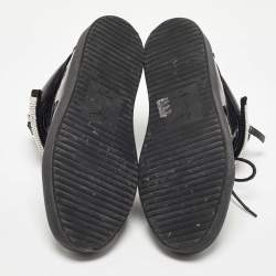 Pre Owned Giuseppe Zanotti Black Leather and Patent Crystal Embellished High Top Sneakers Size 44