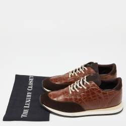 Pre Owned Giuseppe Zanotti Brown Croc Embossed and Suede Sneakers Size 41