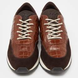 Pre Owned Giuseppe Zanotti Brown Croc Embossed and Suede Sneakers Size 41