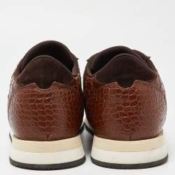 Pre Owned Giuseppe Zanotti Brown Croc Embossed and Suede Sneakers Size 41