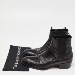 Pre Owned Giuseppe Zanotti Black Croc Embossed Leather Chelsea Boot Size 44