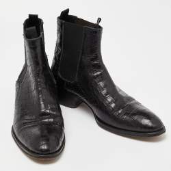 Pre Owned Giuseppe Zanotti Black Croc Embossed Leather Chelsea Boot Size 44