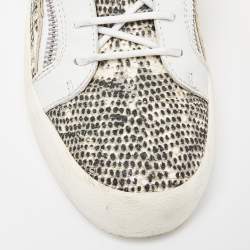 Pre Owned Giuseppe Zanotti White/Beige Lizard Embossed and Leather Frankie Sneakers Size 43
