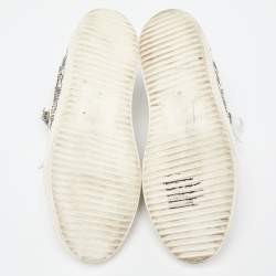 Pre Owned Giuseppe Zanotti White/Beige Lizard Embossed and Leather Frankie Sneakers Size 43