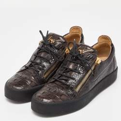 مملوكة مسبقًا Giuseppe Zanotti Brown Croc Embossed Leather Low Top Sneakers Size 43.5