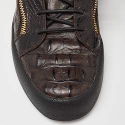 مملوكة مسبقًا Giuseppe Zanotti Brown Croc Embossed Leather Low Top Sneakers Size 43.5