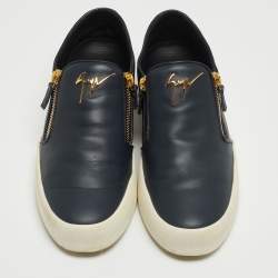 Giuseppe Zanotti Blue Leather Eve Double Zip Low Top Sneakers Size 43