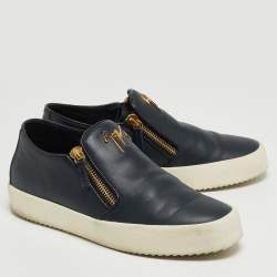 Giuseppe Zanotti Blue Leather Eve Double Zip Low Top Sneakers Size 43