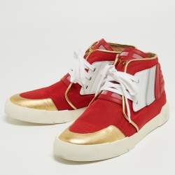 Giuseppe Zanotti Red/Gold Canvas and Leather Foxy London High Top Sneakers Size 45