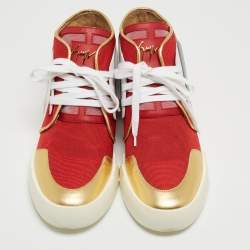 Giuseppe Zanotti Red/Gold Canvas and Leather Foxy London High Top Sneakers Size 45