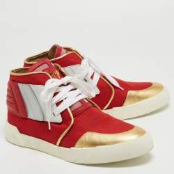 Giuseppe Zanotti Red/Gold Canvas and Leather Foxy London High Top Sneakers Size 45