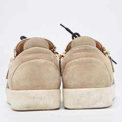 Pre Owned Giuseppe Zanotti Black/Beige Suede And Leather Double Zip Low Top Sneakers Size 43