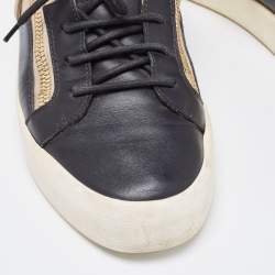 Pre Owned Giuseppe Zanotti Black/Beige Suede And Leather Double Zip Low Top Sneakers Size 43