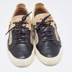 Pre Owned Giuseppe Zanotti Black/Beige Suede And Leather Double Zip Low Top Sneakers Size 43