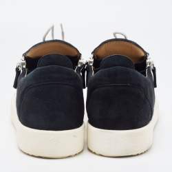 Giuseppe Zanotti White/Black Nubuck and Leather Double Zip Low Top Sneakers Size 45