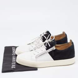 Giuseppe Zanotti White/Black Nubuck and Leather Double Zip Low Top Sneakers Size 45