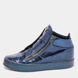 Giuseppe Zanotti Metallic Blue Leather High top Sneakers Size 42