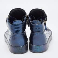 Giuseppe Zanotti Metallic Blue Leather High top Sneakers Size 42