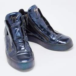 Giuseppe Zanotti Metallic Blue Leather High top Sneakers Size 42
